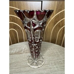 SUPER RARE Vintage ANNA HUTTE BLEIKRISTALL Crystal Vase Hearts Ruby Red Germany
